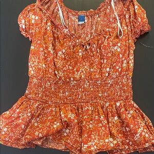 Old Navy Red Floral Smocked Blouse